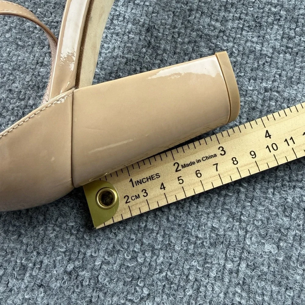 Stuart Weitzman Nude Patent Ankle Strap Block Heel‎ Sandals 9.5M As-Is